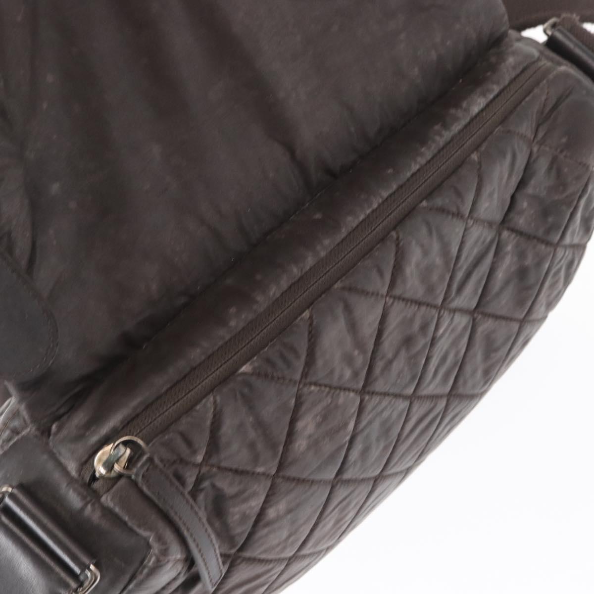 CHANEL Matelasse Shoulder Bag Nylon Brown Silver CC Auth BA9723