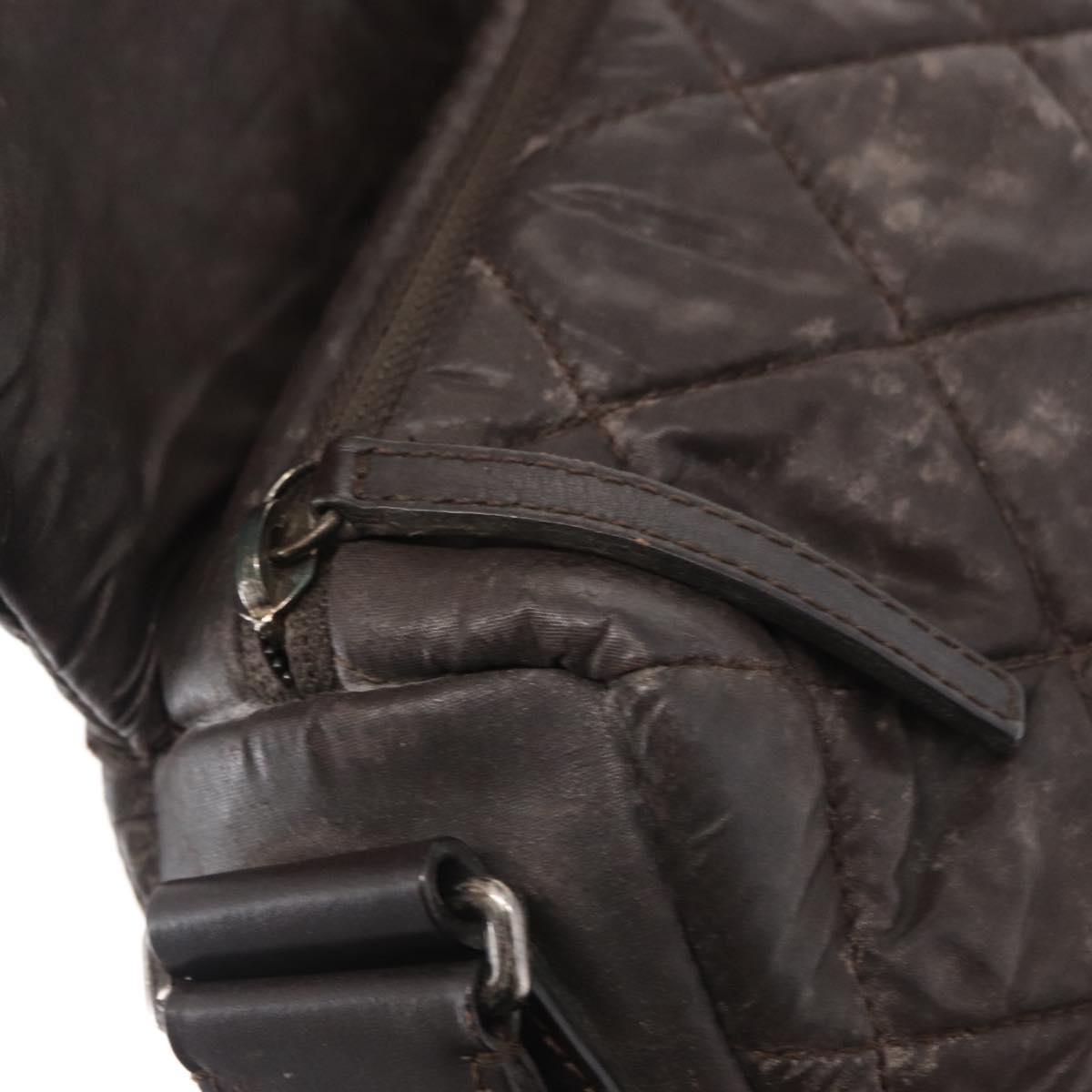 CHANEL Matelasse Shoulder Bag Nylon Brown Silver CC Auth BA9723