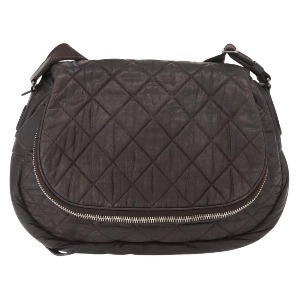 CHANEL Matelasse Shoulder Bag Nylon Brown Silver CC Auth BA9723