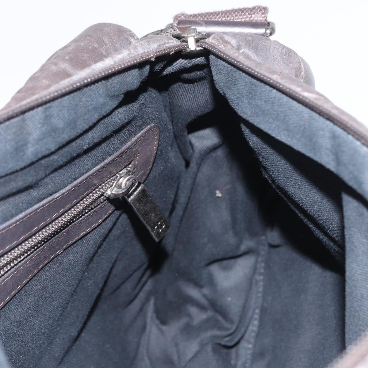 CHANEL Matelasse Shoulder Bag Nylon Brown Silver CC Auth BA9723