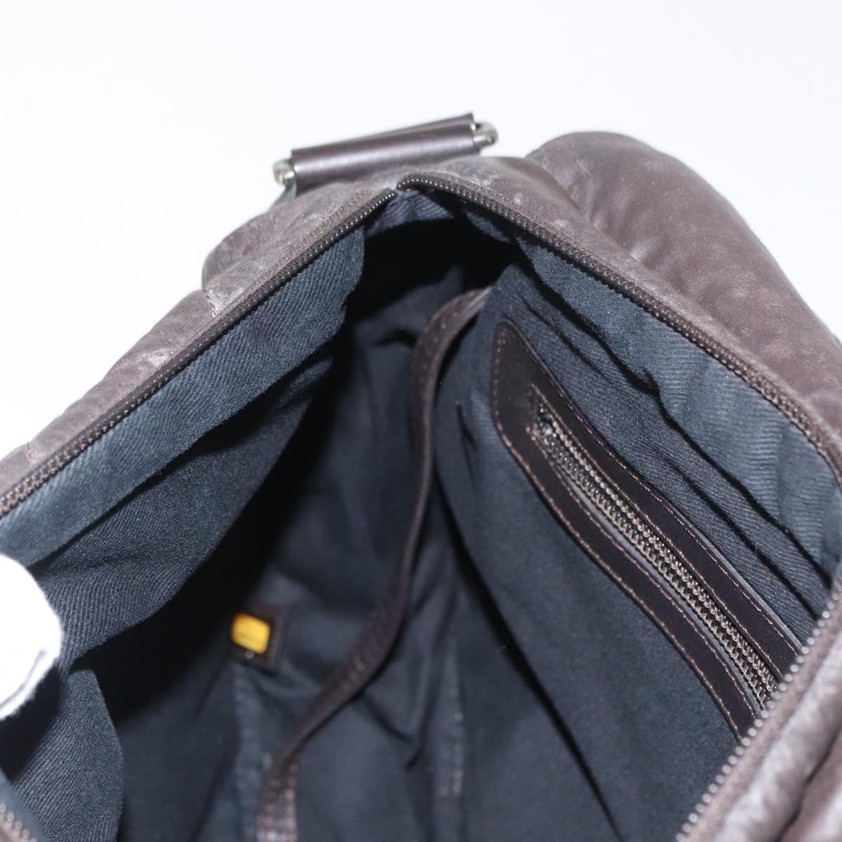 CHANEL Matelasse Shoulder Bag Nylon Brown Silver CC Auth BA9723