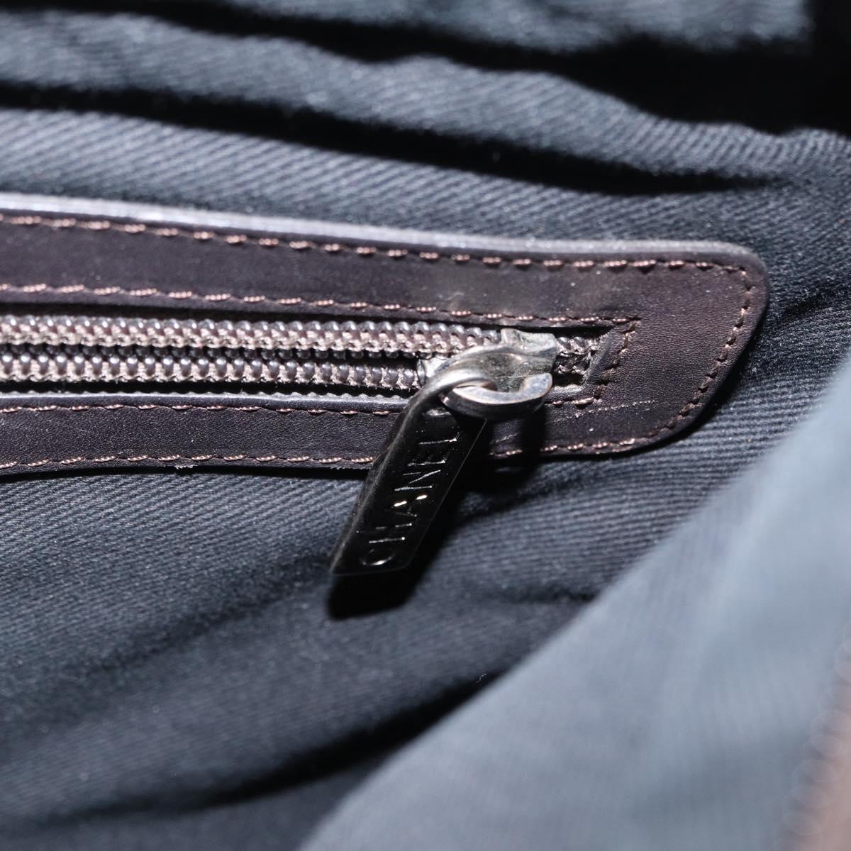 CHANEL Matelasse Shoulder Bag Nylon Brown Silver CC Auth BA9723