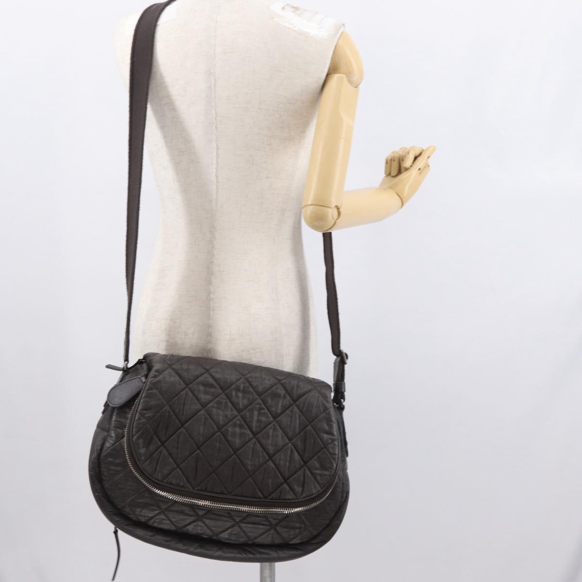 CHANEL Matelasse Shoulder Bag Nylon Brown Silver CC Auth BA9723