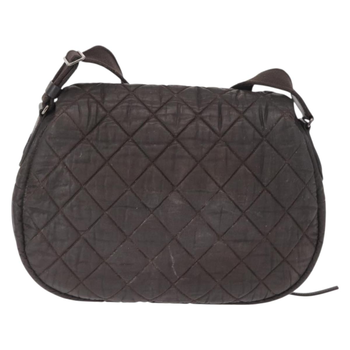 CHANEL Matelasse Shoulder Bag Nylon Brown Silver CC Auth BA9723