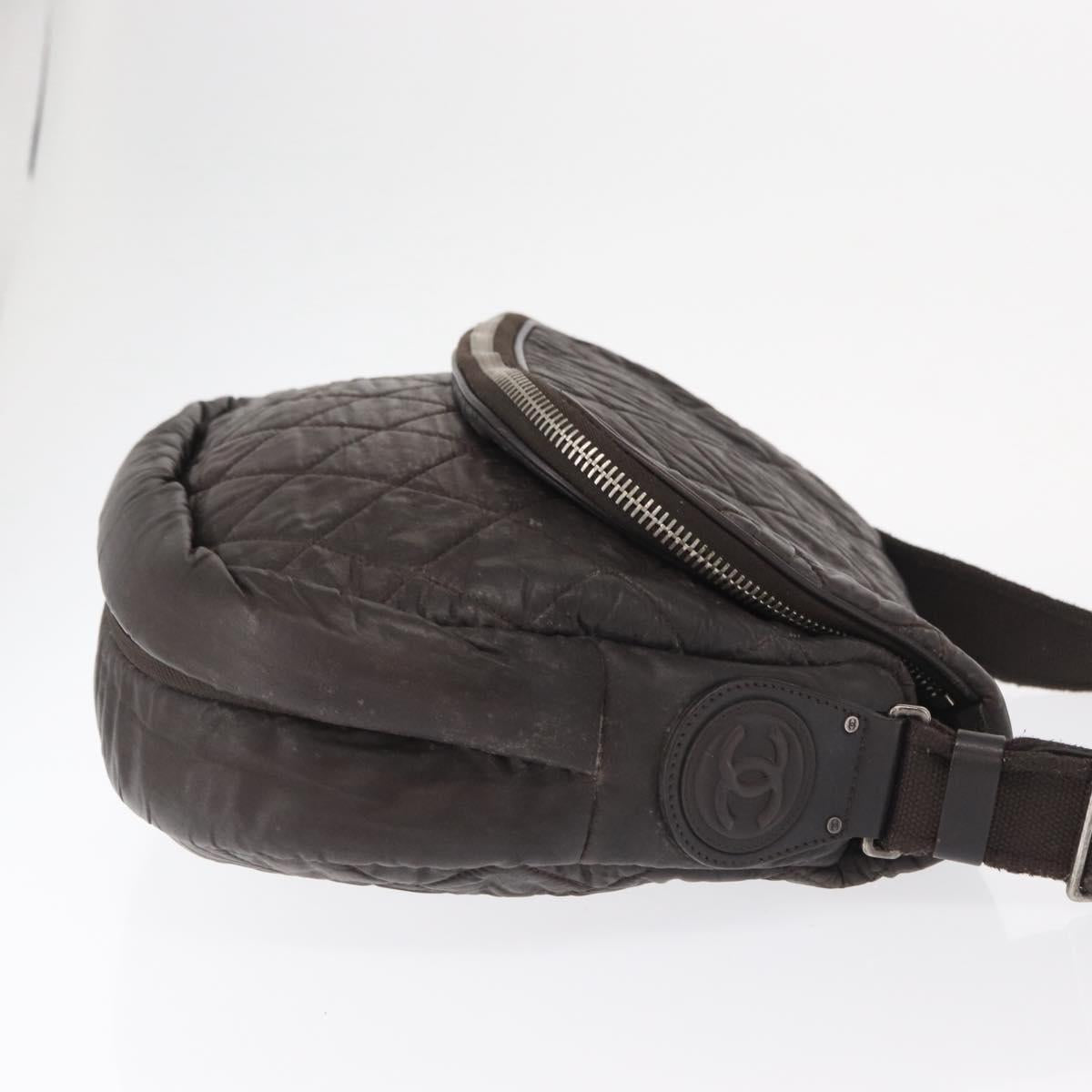 CHANEL Matelasse Shoulder Bag Nylon Brown Silver CC Auth BA9723