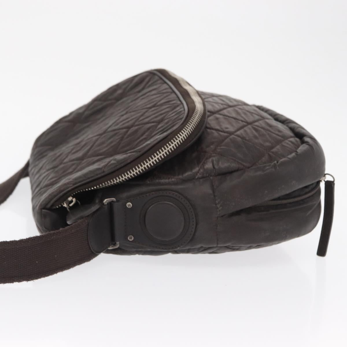 CHANEL Matelasse Shoulder Bag Nylon Brown Silver CC Auth BA9723