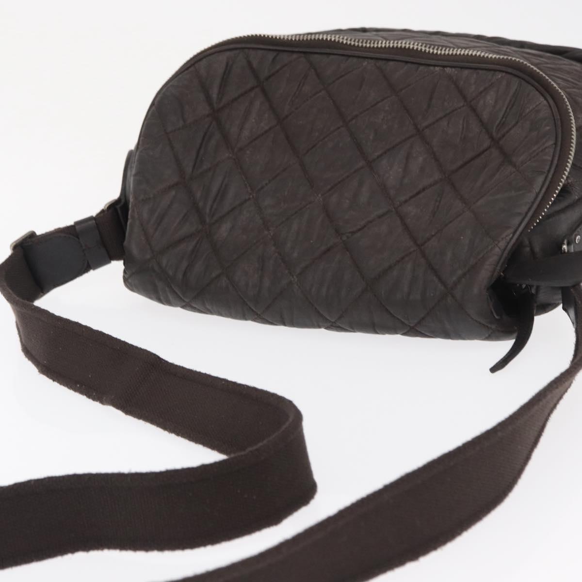 CHANEL Matelasse Shoulder Bag Nylon Brown Silver CC Auth BA9723