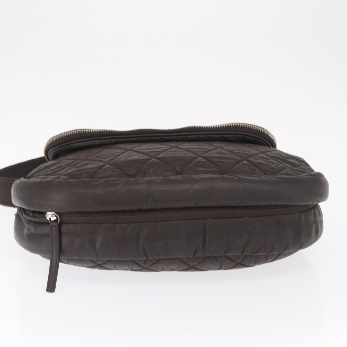 CHANEL Matelasse Shoulder Bag Nylon Brown Silver CC Auth BA9723