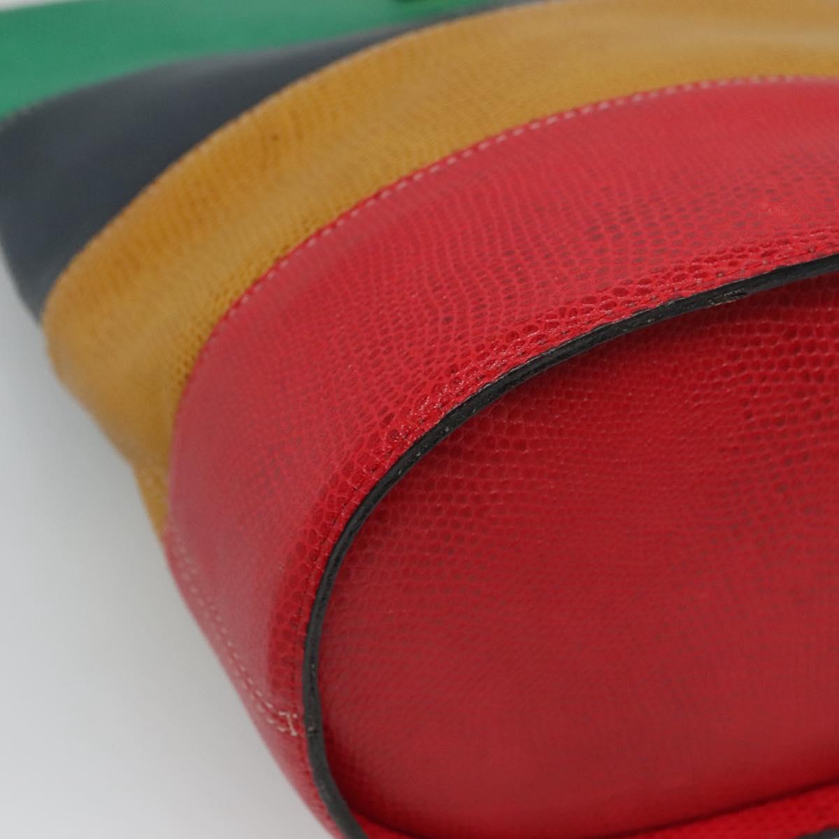 CELINE Shoulder Bag Leather Embossed Green Yellow Red Auth BA973