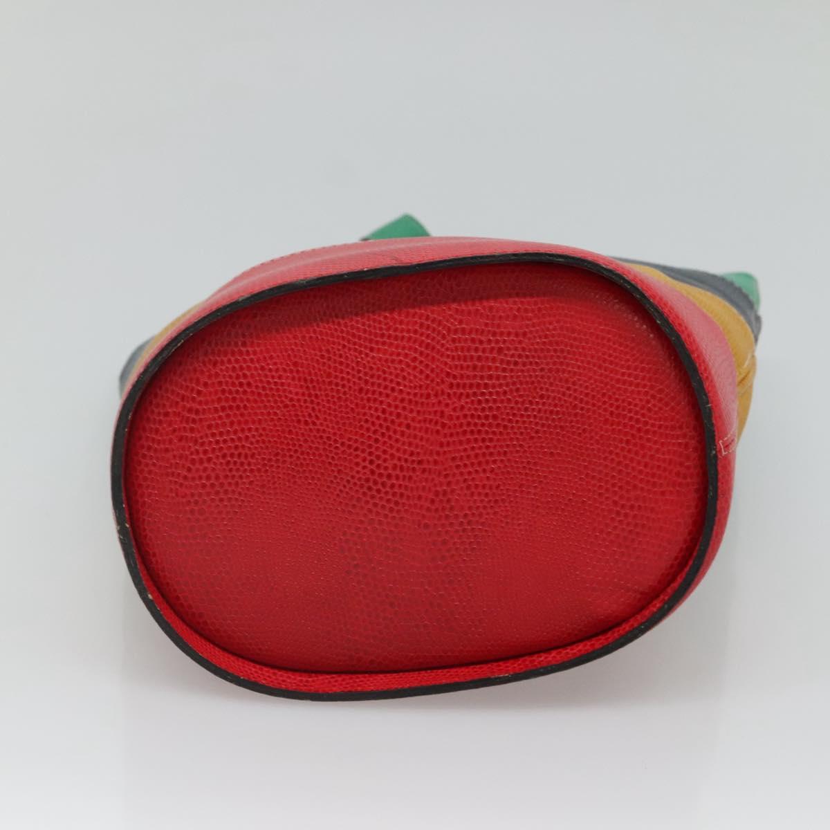 CELINE Shoulder Bag Leather Embossed Green Yellow Red Auth BA973