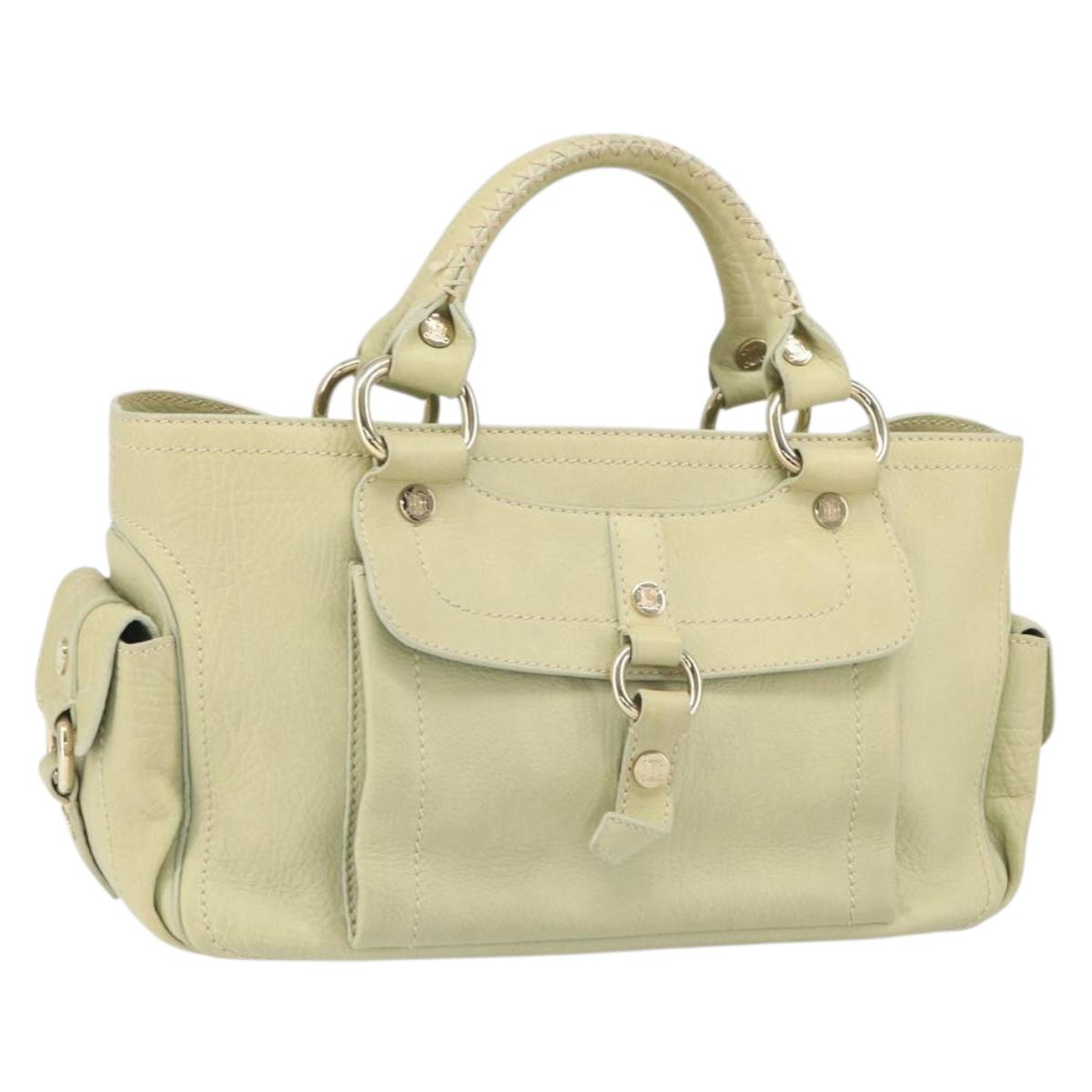CELINE Boogie Hand Bag Leather Green Gold Auth BA9733