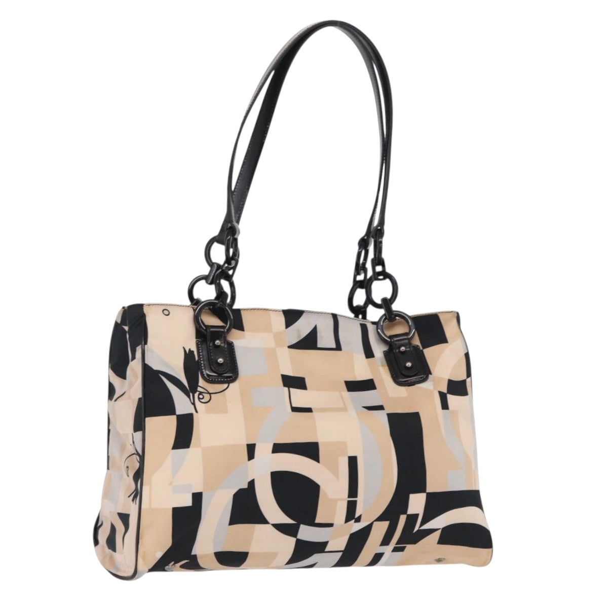 Salvatore Ferragamo Tote Bag Satin Beige Silver Auth BA9737