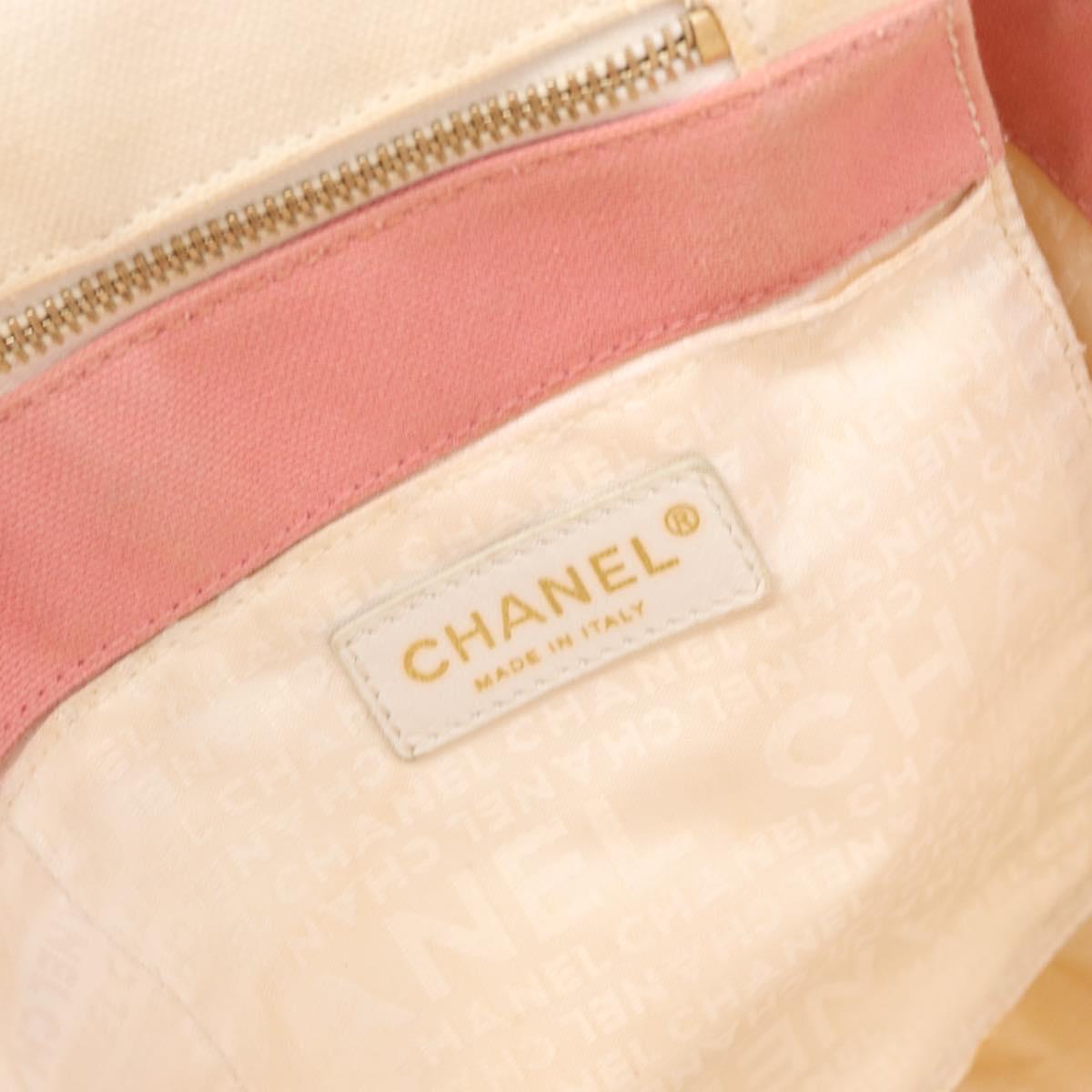 CHANEL Tote Bag Canvas White Gold CC Auth BA9739