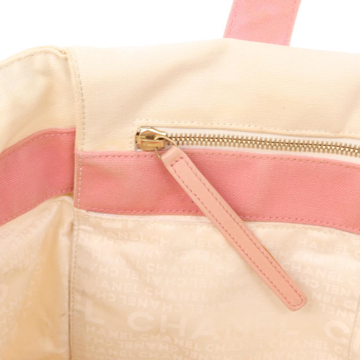 CHANEL Tote Bag Canvas White Gold CC Auth BA9739