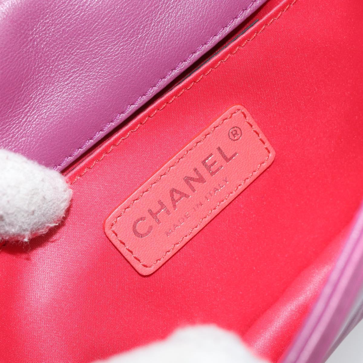 CHANEL Chain Shoulder Bag Patent leather Purple Silver CC Auth BA9741