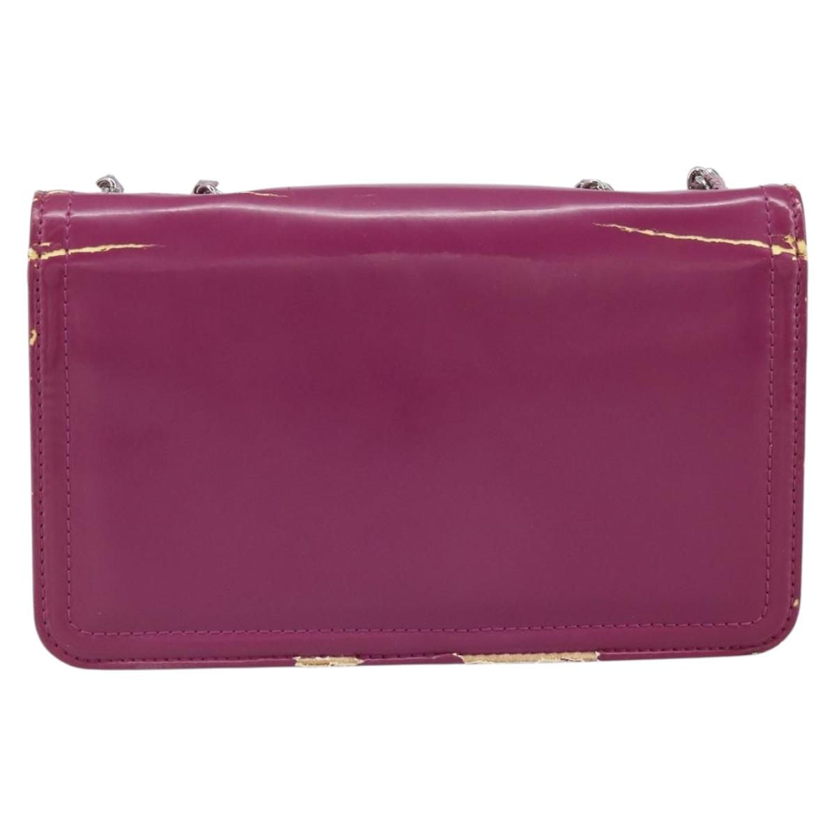 CHANEL Chain Shoulder Bag Patent leather Purple Silver CC Auth BA9741