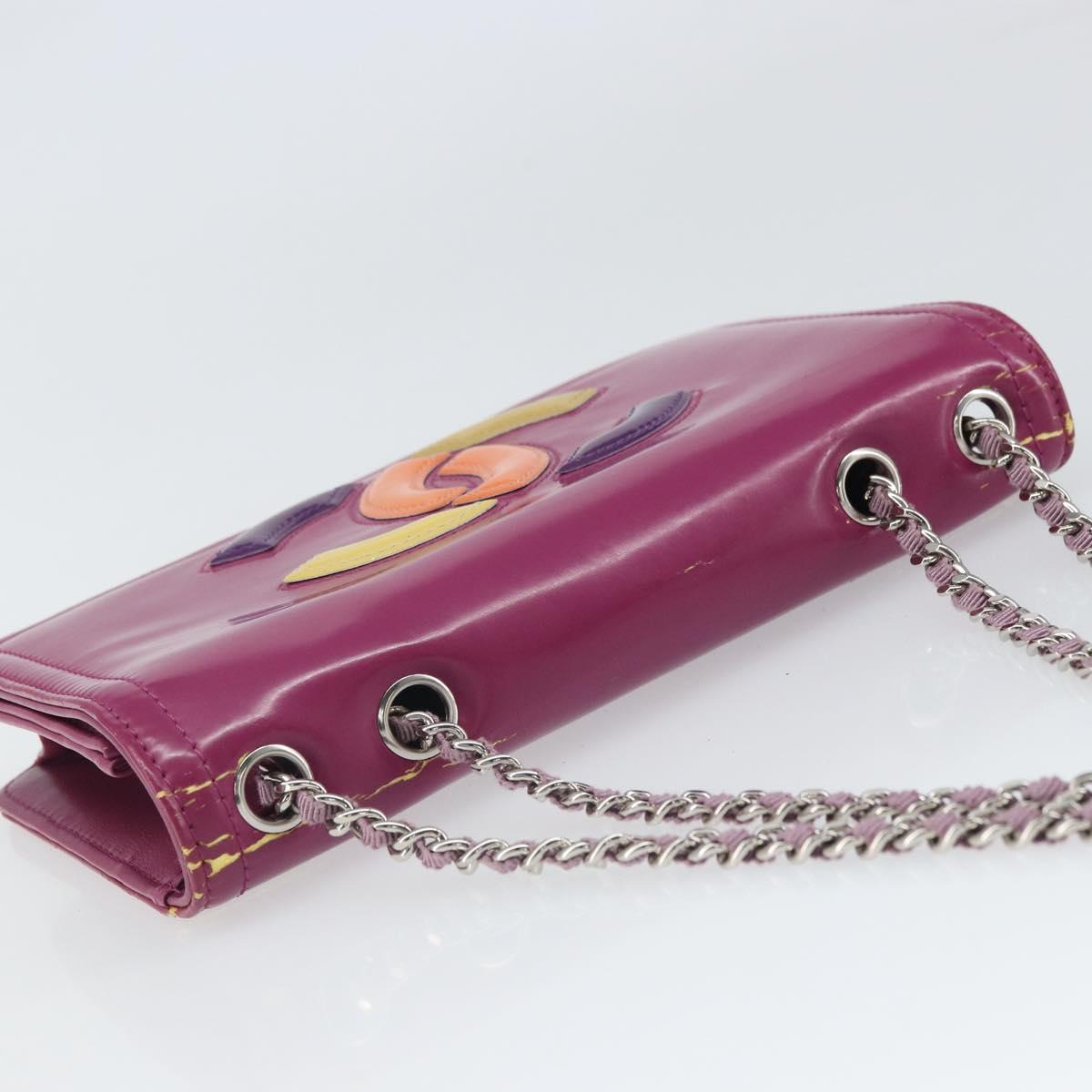 CHANEL Chain Shoulder Bag Patent leather Purple Silver CC Auth BA9741
