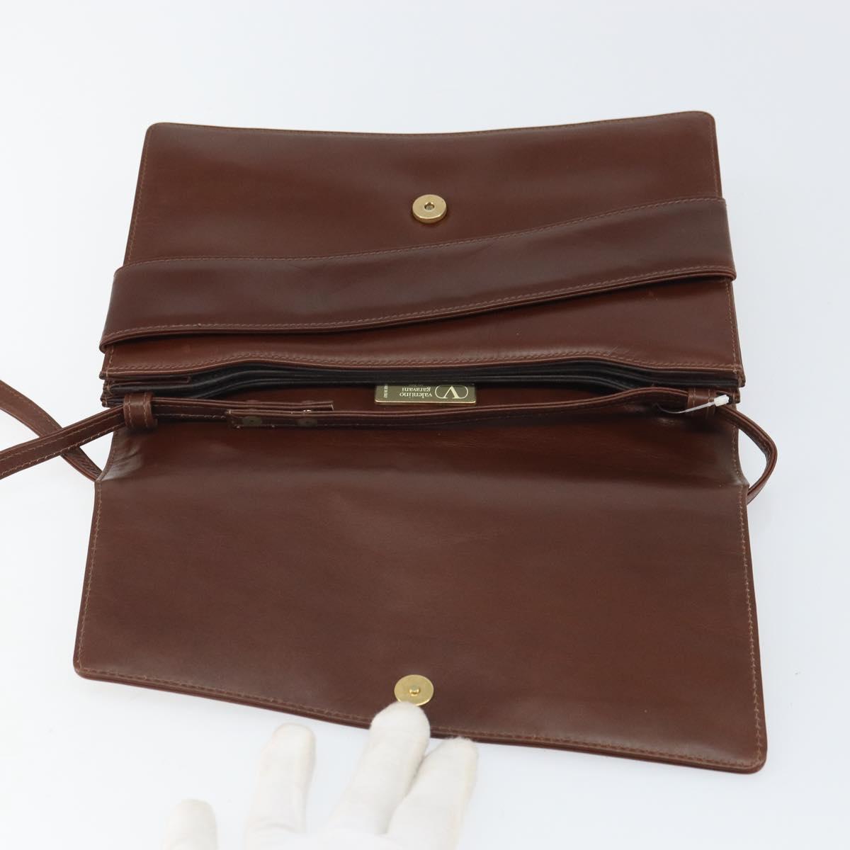 VALENTINO Shoulder Bag Leather Brown Gold Auth BA9760