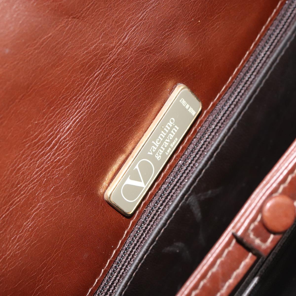 VALENTINO Shoulder Bag Leather Brown Gold Auth BA9760