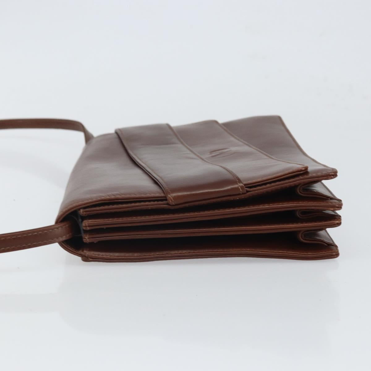 VALENTINO Shoulder Bag Leather Brown Gold Auth BA9760