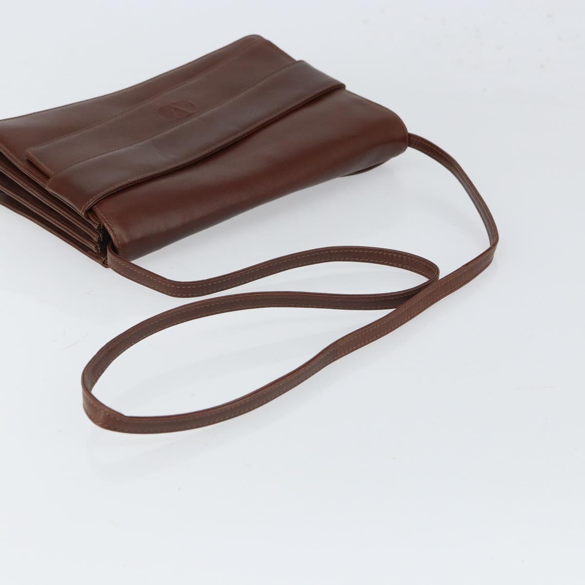 VALENTINO Shoulder Bag Leather Brown Gold Auth BA9760