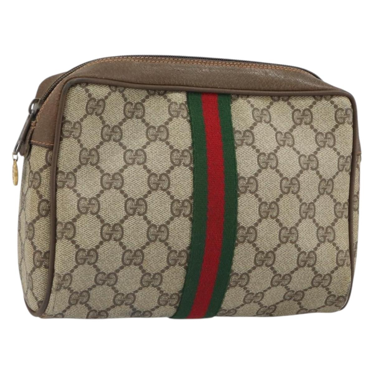 GUCCI GG Supreme Web Sherry Line Clutch Bag PVC Beige Gold 89 01 012 Auth BA9787