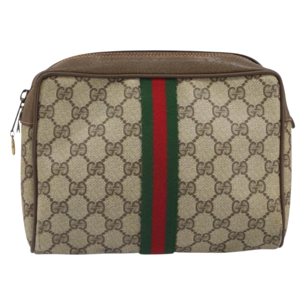 GUCCI GG Supreme Web Sherry Line Clutch Bag PVC Beige Gold 89 01 012 Auth BA9787