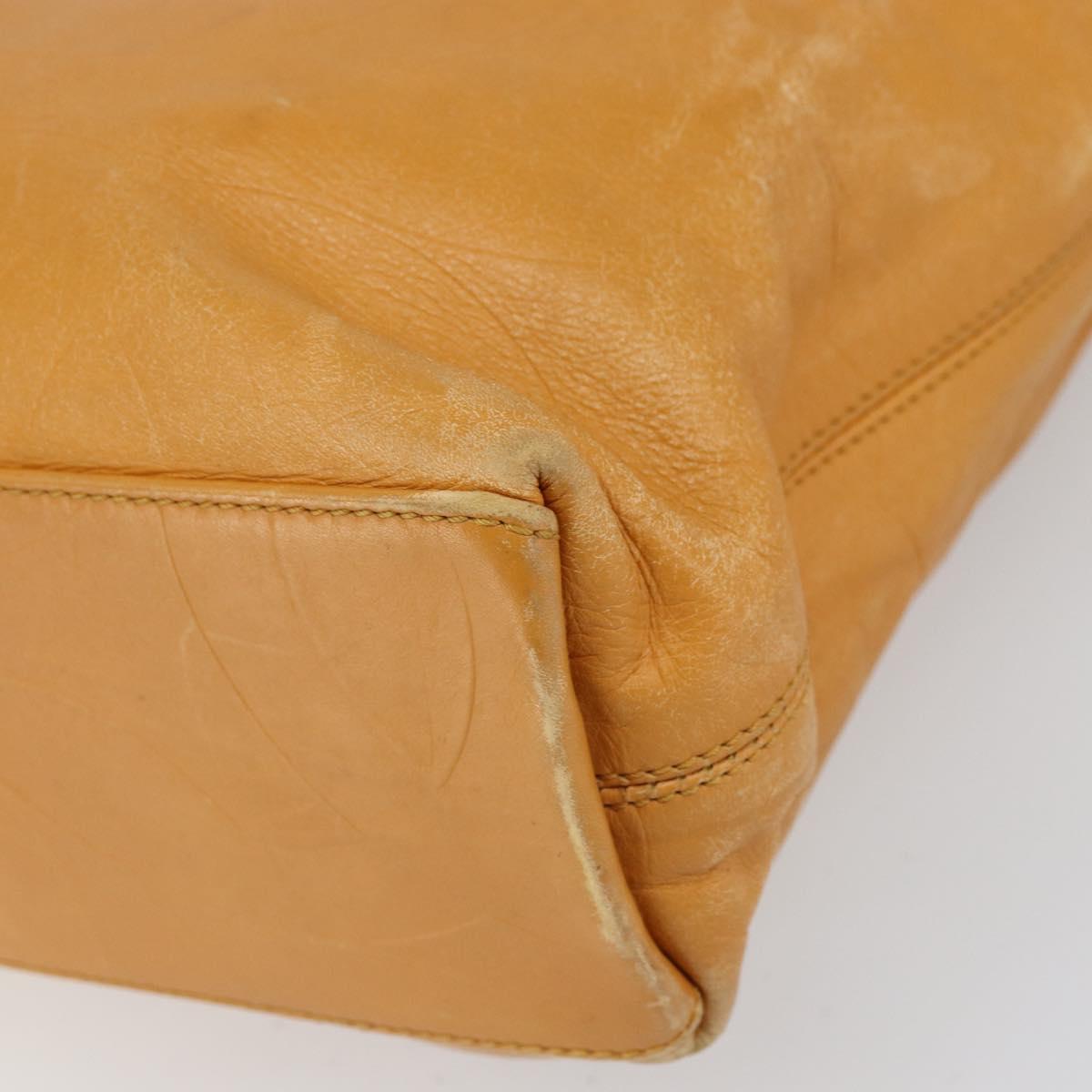 CHANEL Tote Bag Leather Orange Gold CC Auth BA9790