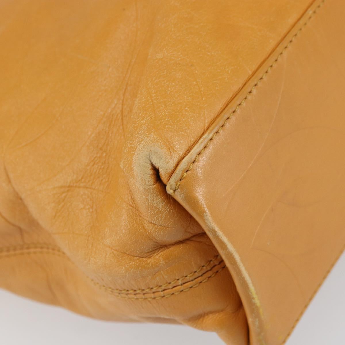 CHANEL Tote Bag Leather Orange Gold CC Auth BA9790