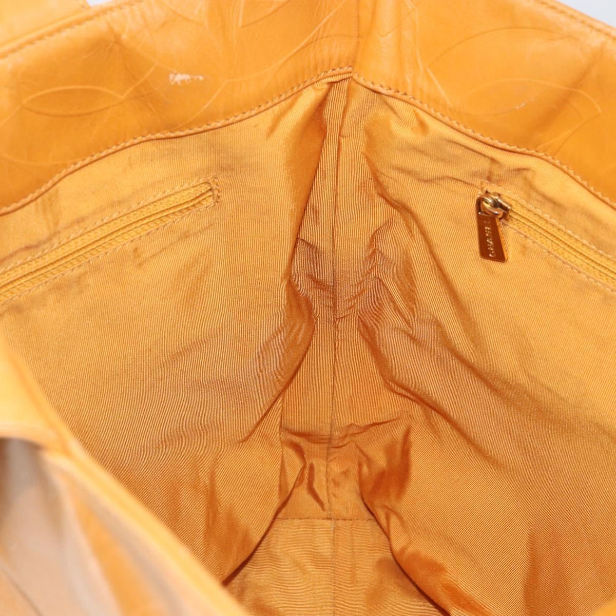 CHANEL Tote Bag Leather Orange Gold CC Auth BA9790