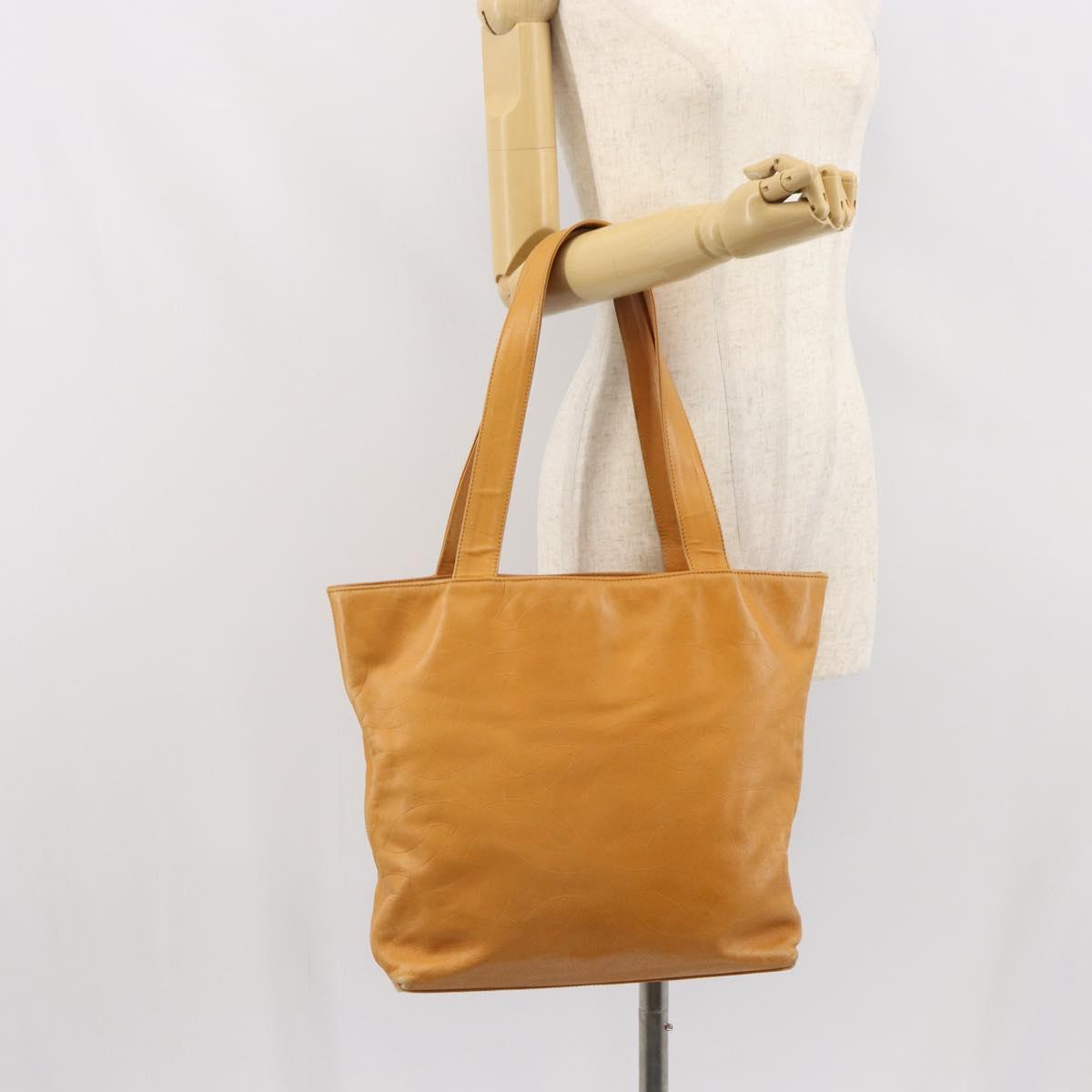 CHANEL Tote Bag Leather Orange Gold CC Auth BA9790