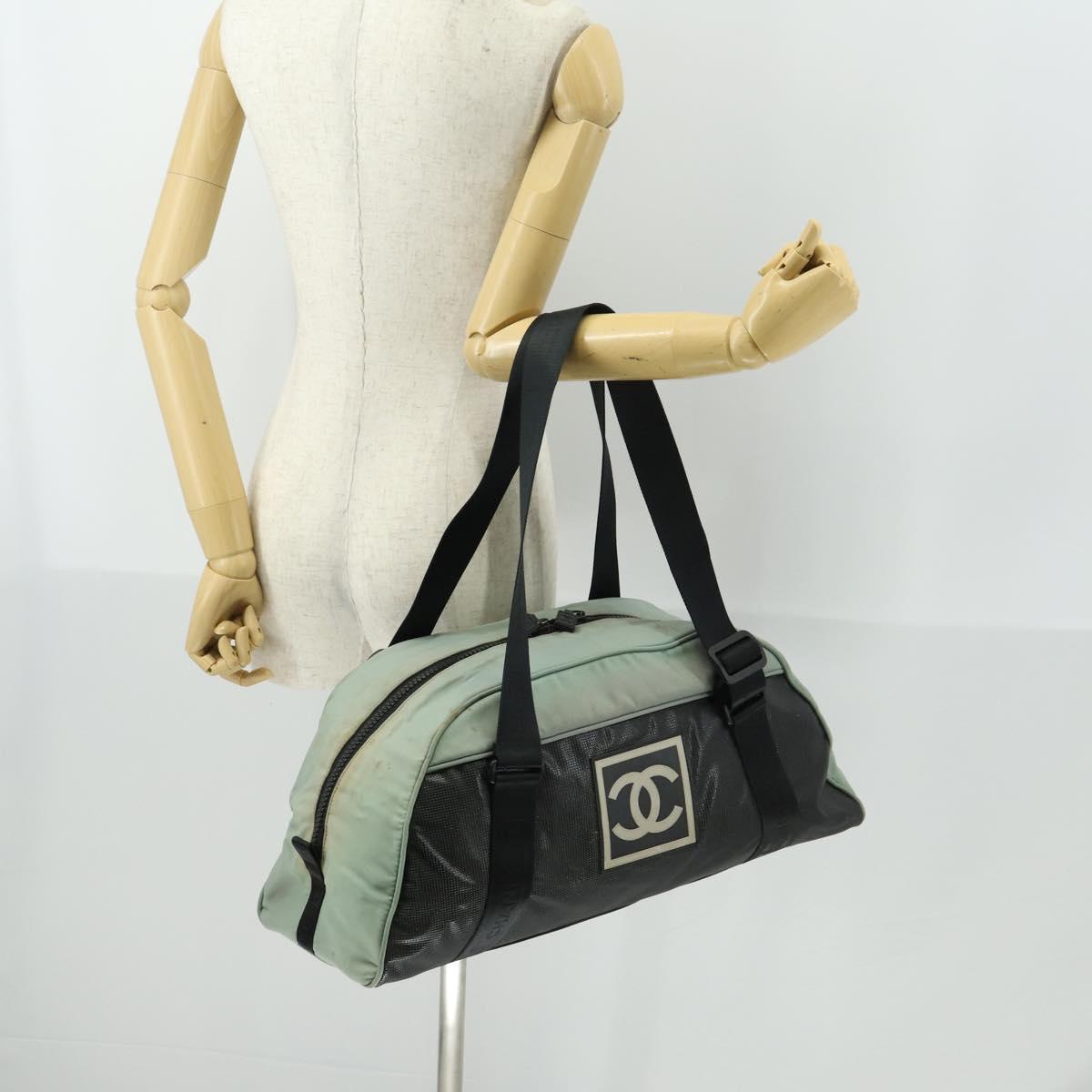 CHANEL Boston Bag Nylon Black Gray CC Auth BA9791