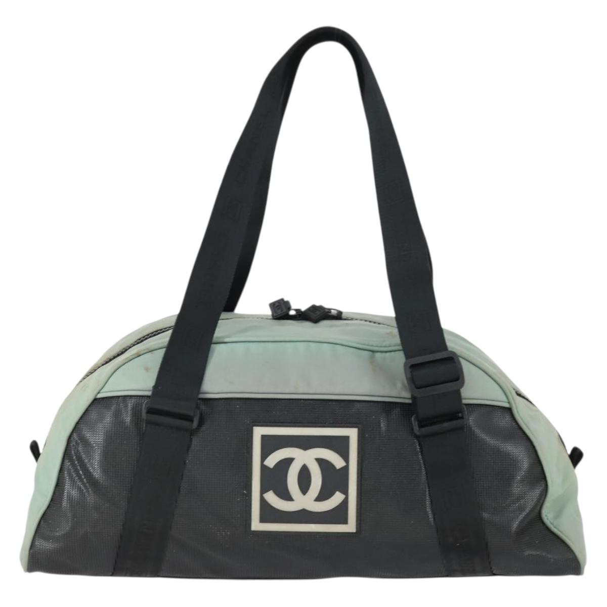 CHANEL Boston Bag Nylon Black Gray CC Auth BA9791