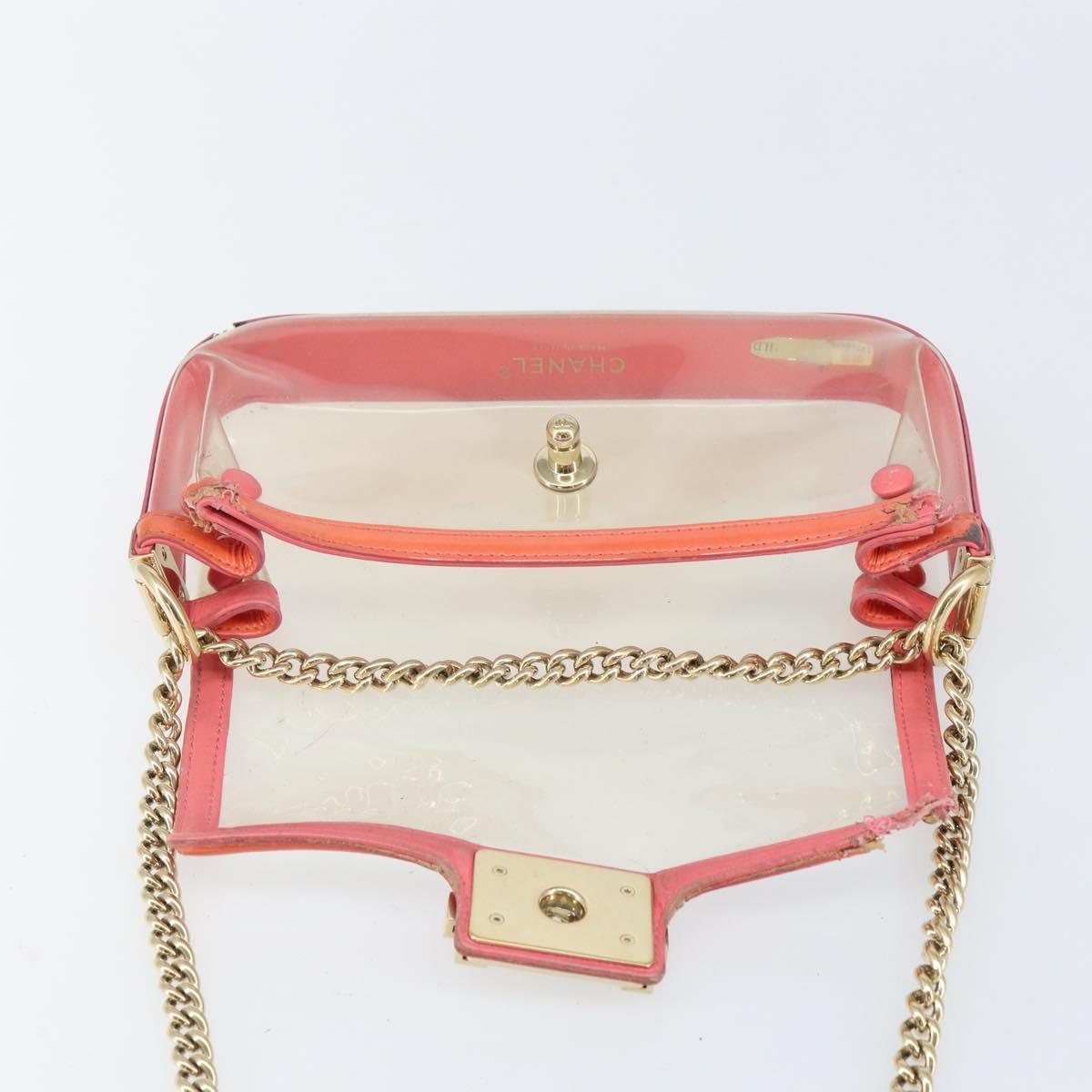 CHANEL Chain Shoulder Bag Vinyl Clear Gold CC Auth BA9792