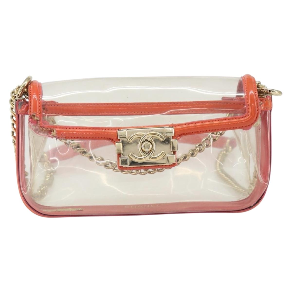 CHANEL Chain Shoulder Bag Vinyl Clear Gold CC Auth BA9792