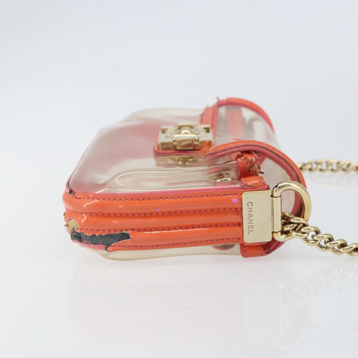 CHANEL Chain Shoulder Bag Vinyl Clear Gold CC Auth BA9792
