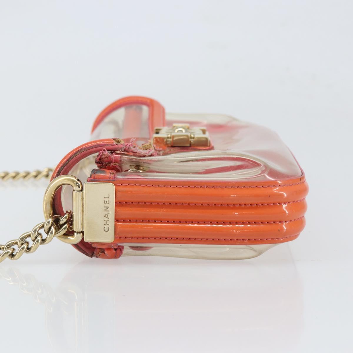 CHANEL Chain Shoulder Bag Vinyl Clear Gold CC Auth BA9792