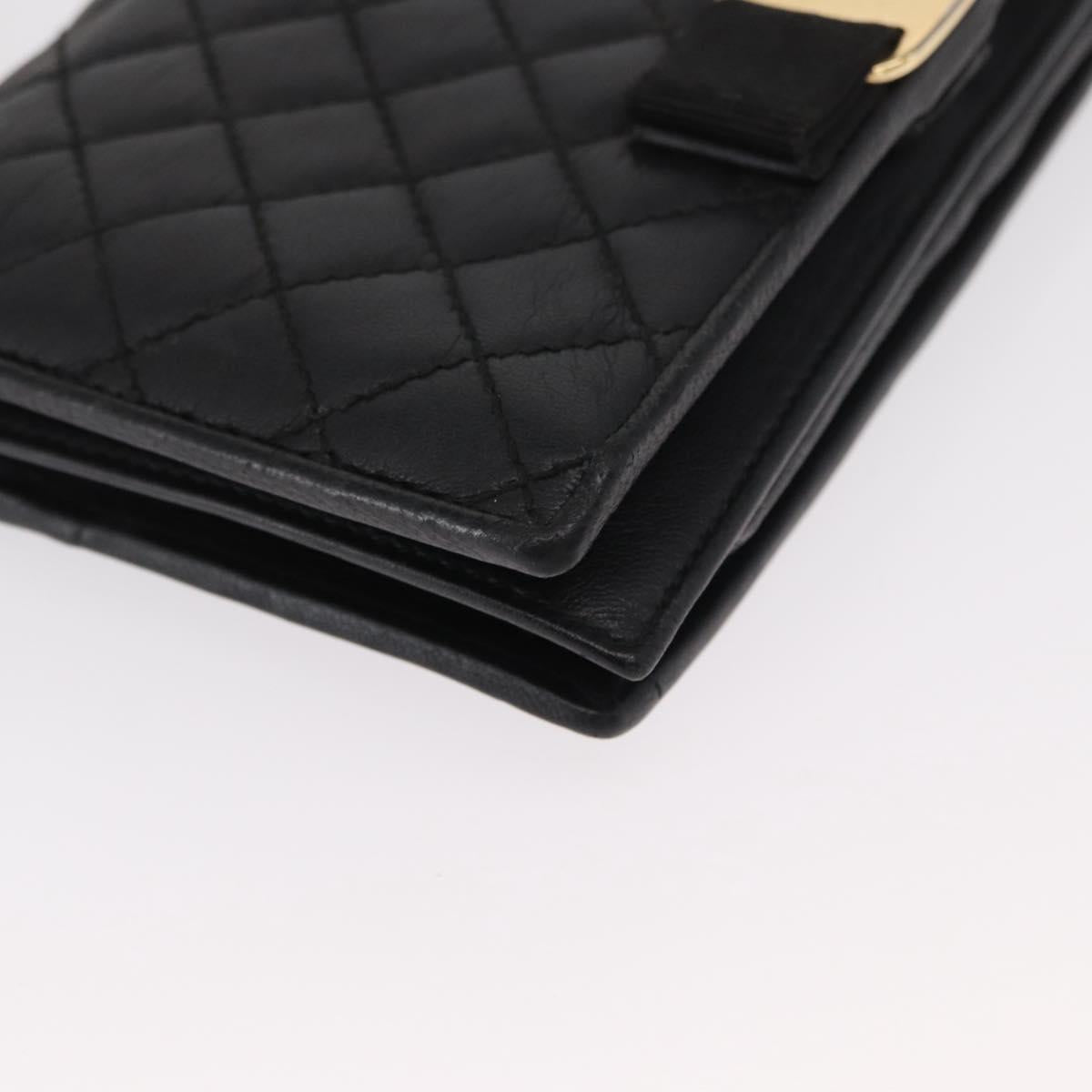 Salvatore Ferragamo Chain Wallet Shoulder Bag Leather Black Gold Auth BA9798