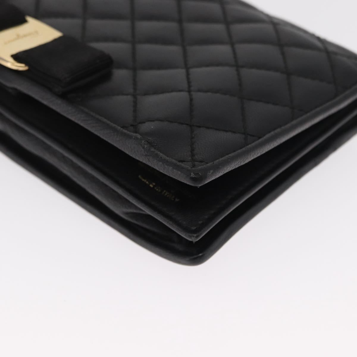 Salvatore Ferragamo Chain Wallet Shoulder Bag Leather Black Gold Auth BA9798