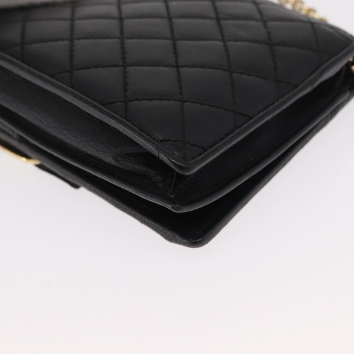 Salvatore Ferragamo Chain Wallet Shoulder Bag Leather Black Gold Auth BA9798