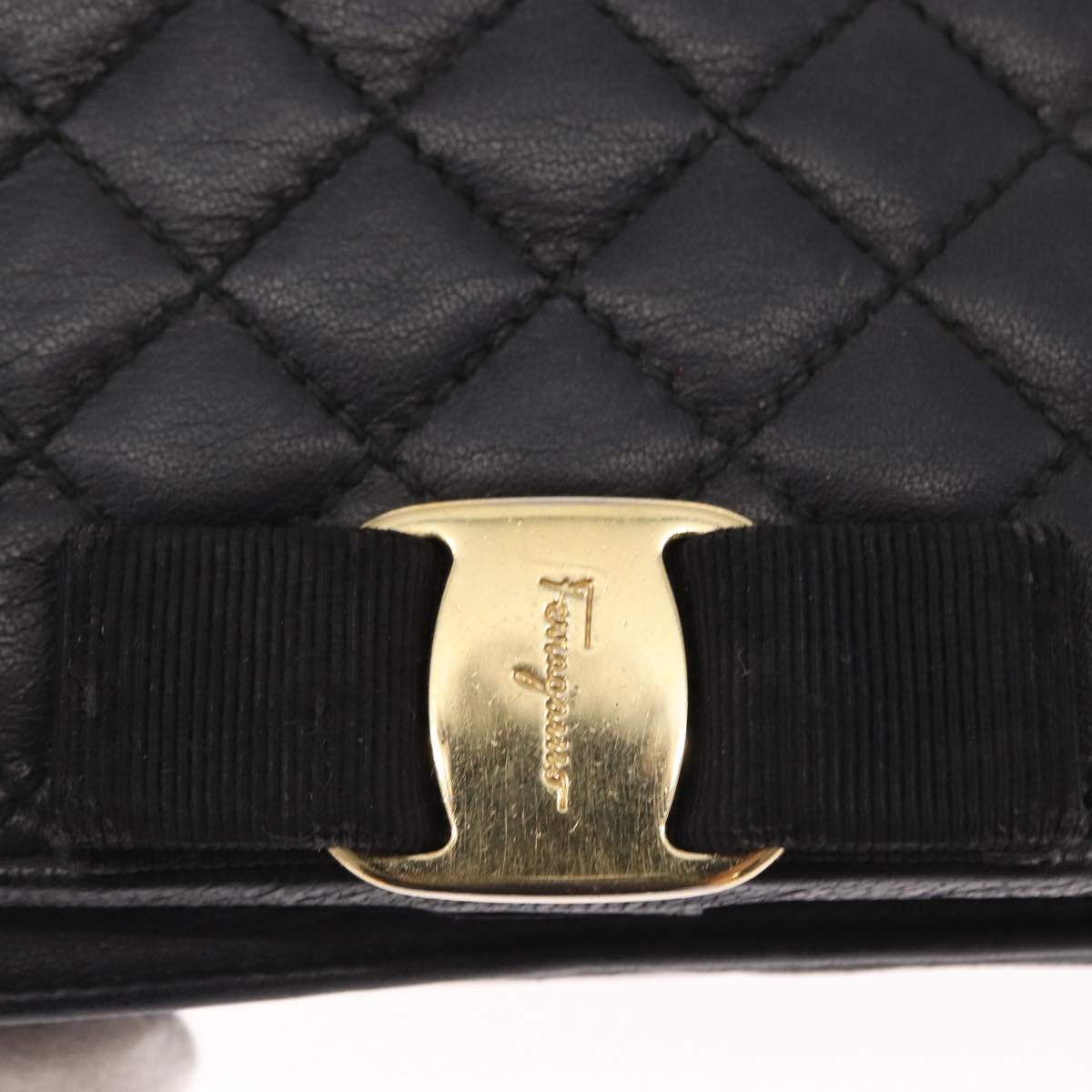Salvatore Ferragamo Chain Wallet Shoulder Bag Leather Black Gold Auth BA9798