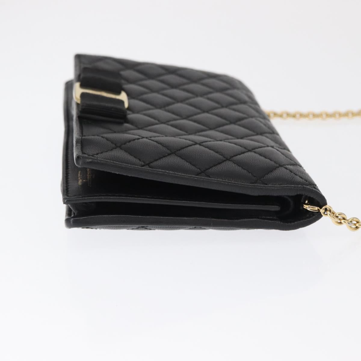 Salvatore Ferragamo Chain Wallet Shoulder Bag Leather Black Gold Auth BA9798