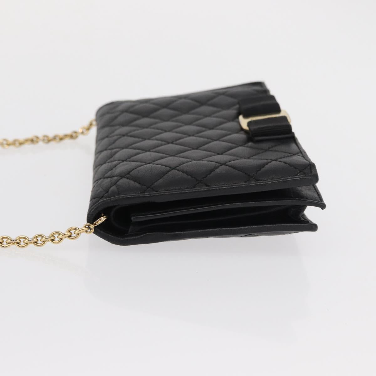 Salvatore Ferragamo Chain Wallet Shoulder Bag Leather Black Gold Auth BA9798