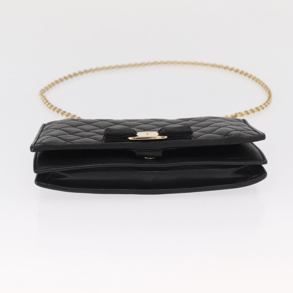Salvatore Ferragamo Chain Wallet Shoulder Bag Leather Black Gold Auth BA9798
