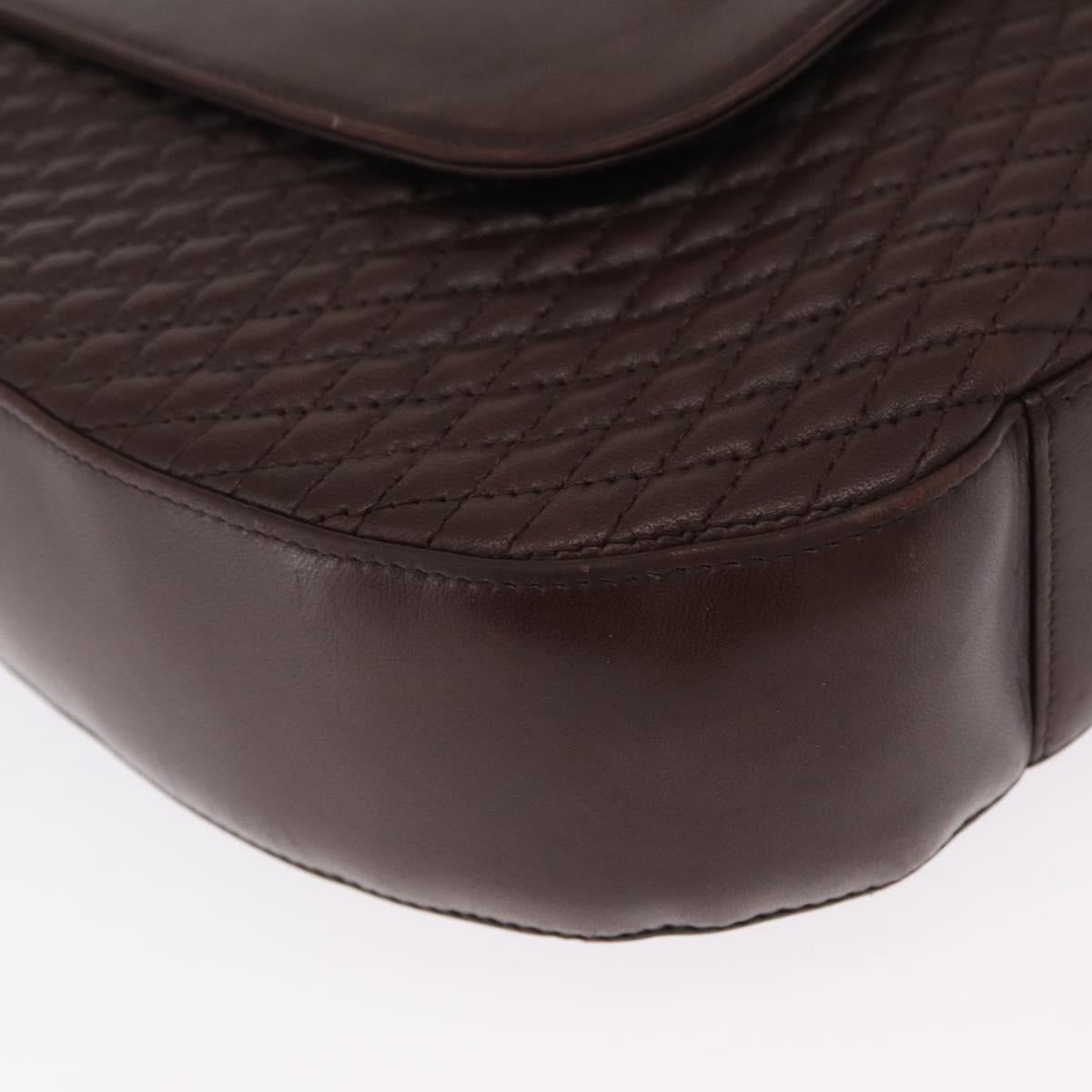 BALLY Shoulder Bag Leather Brown Gold Auth BA9800