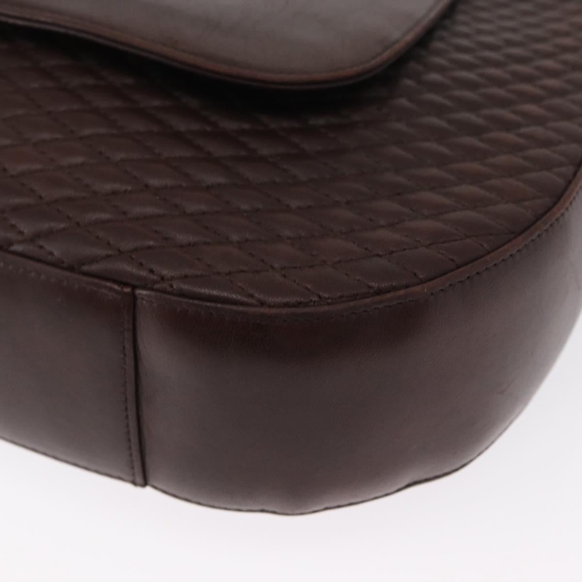 BALLY Shoulder Bag Leather Brown Gold Auth BA9800