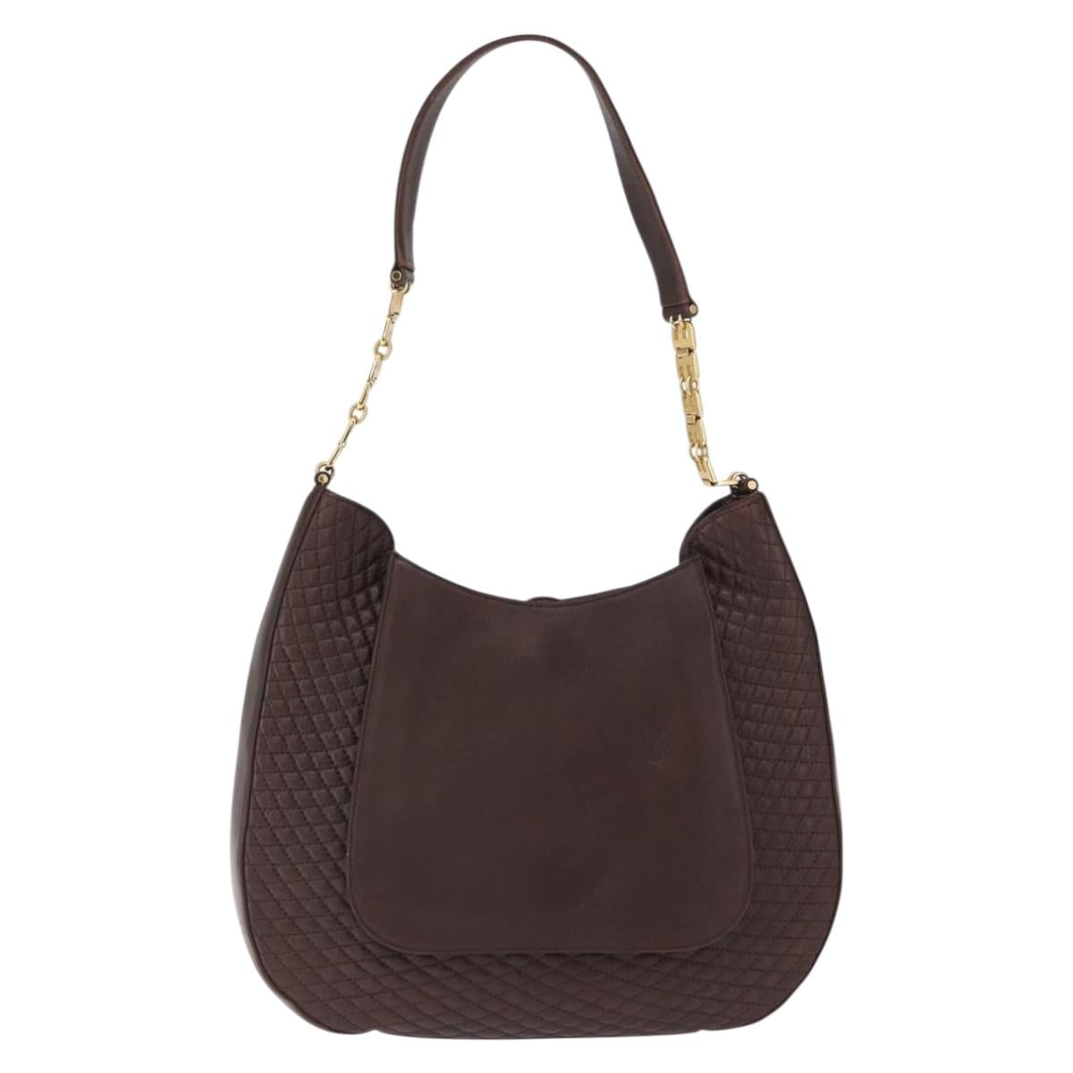 BALLY Shoulder Bag Leather Brown Gold Auth BA9800