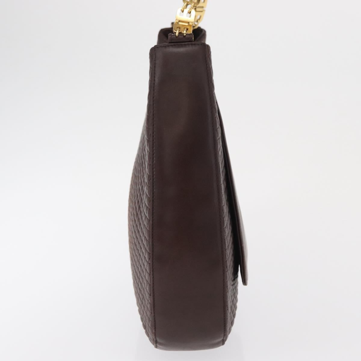BALLY Shoulder Bag Leather Brown Gold Auth BA9800