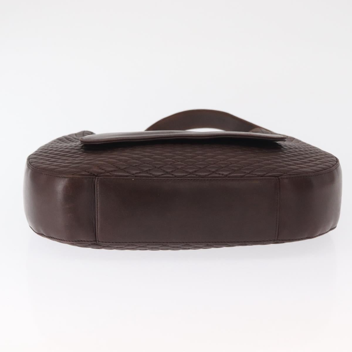 BALLY Shoulder Bag Leather Brown Gold Auth BA9800