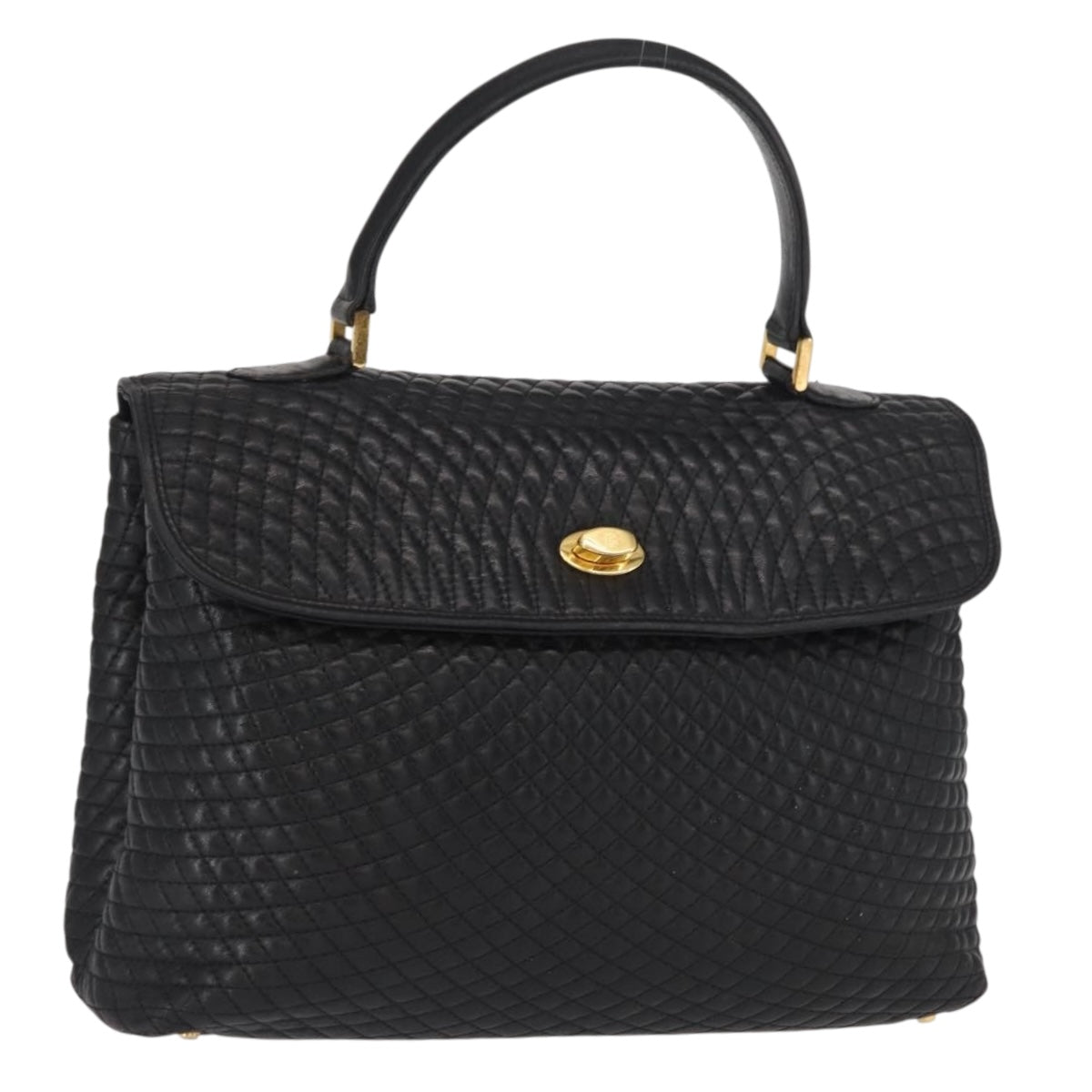 BALLY Hand Bag Leather Black Gold Auth BA9801